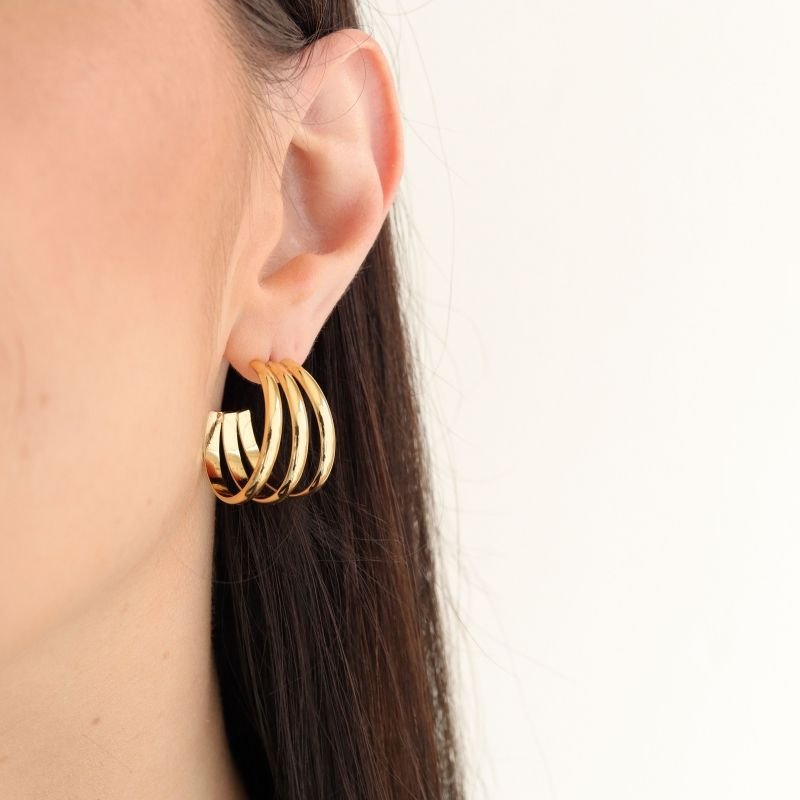 Argola Tripla Lisa Média Moderna em Aço Inox