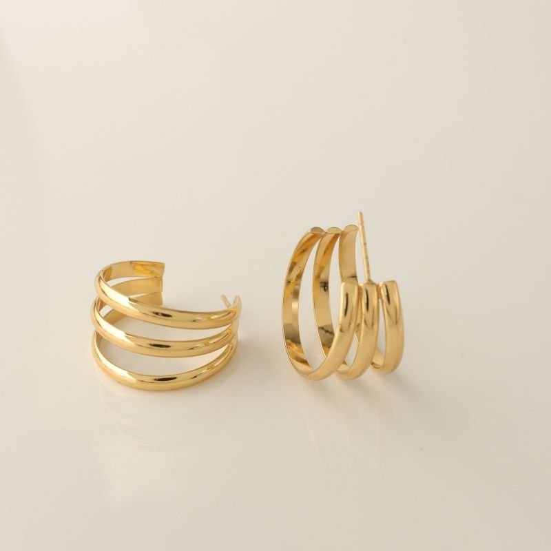 Argola Tripla Lisa Média Moderna em Aço Inox