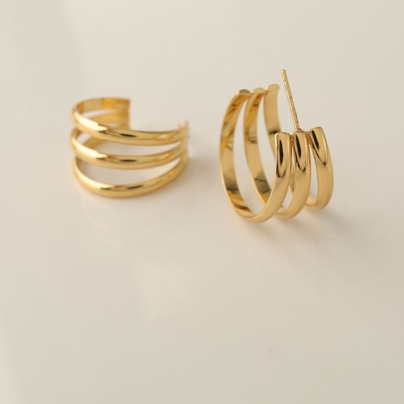 Argola Tripla Lisa Média Moderna em Aço Inox