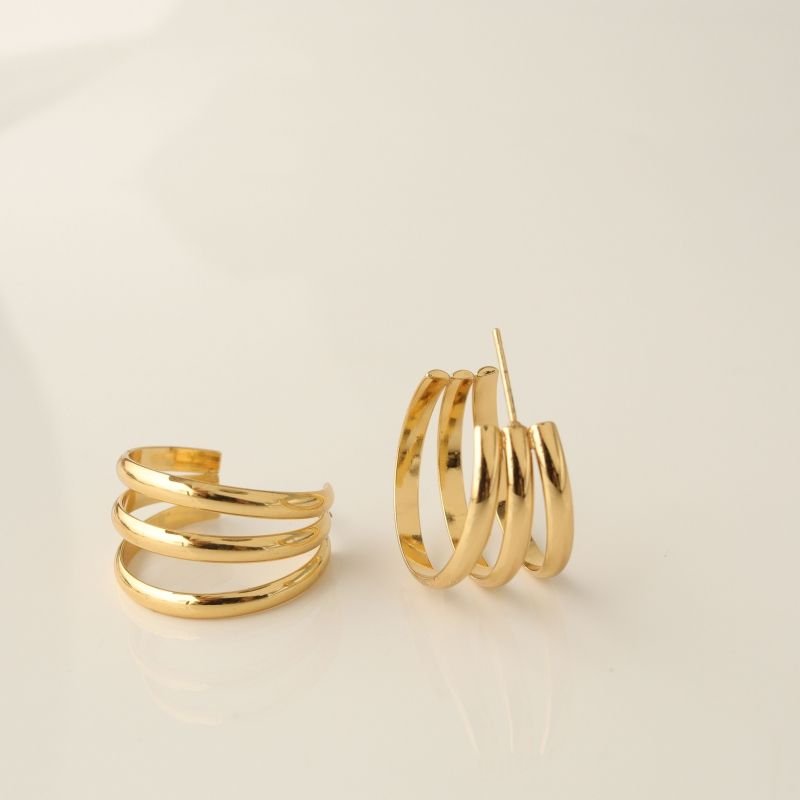 Argola Tripla Lisa Média Moderna em Aço Inox