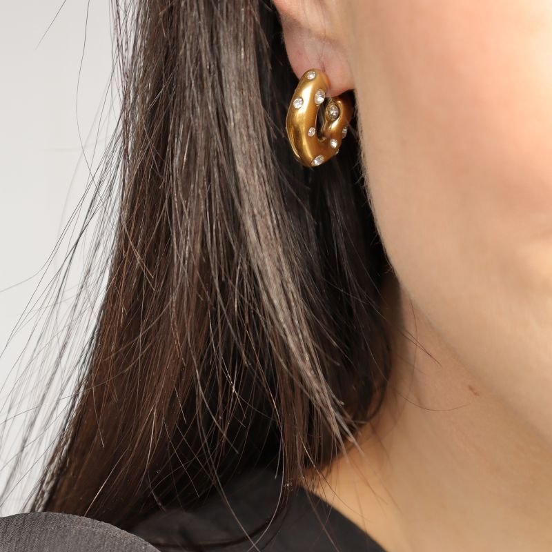 Argolinha Amassada com Pedras em Aço Inox (Linha Premium) (8g)