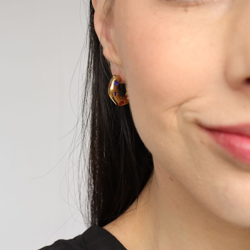 Argolinha Amassada com Pedras em Aço Inox (Linha Premium) (8g)