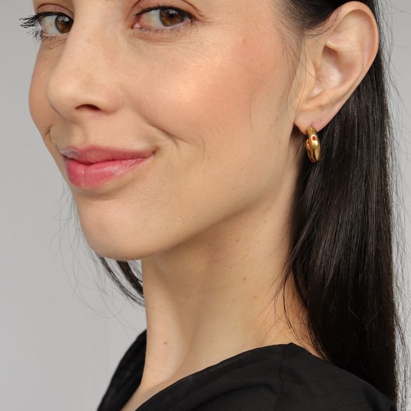 Argolinha Amassada com Pedras em Aço Inox (Linha Premium) (8g)