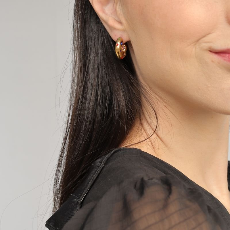 Argolinha Amassada com Pedras em Aço Inox (Linha Premium) (8g)