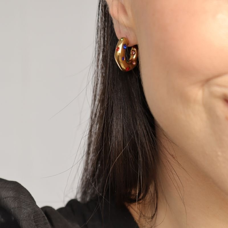 Argolinha Amassada com Pedras em Aço Inox (Linha Premium) (8g)