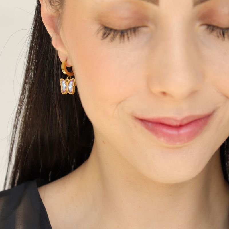 Argolinha Borboleta Acrílico em Aço Inox (Linha Premium)