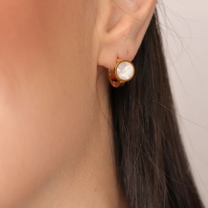 Argolinha Click Pedra Branca em Aço Inox (Linha Premium)