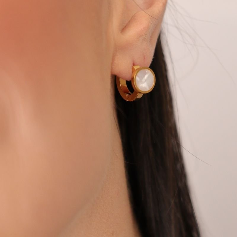 Argolinha Click Pedra Branca em Aço Inox (Linha Premium)