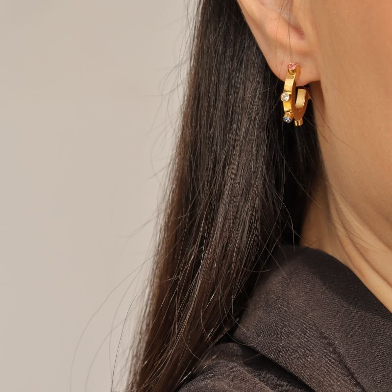 Argolinha com Pedras Coloridas em Aço Inox (Linha Premium)