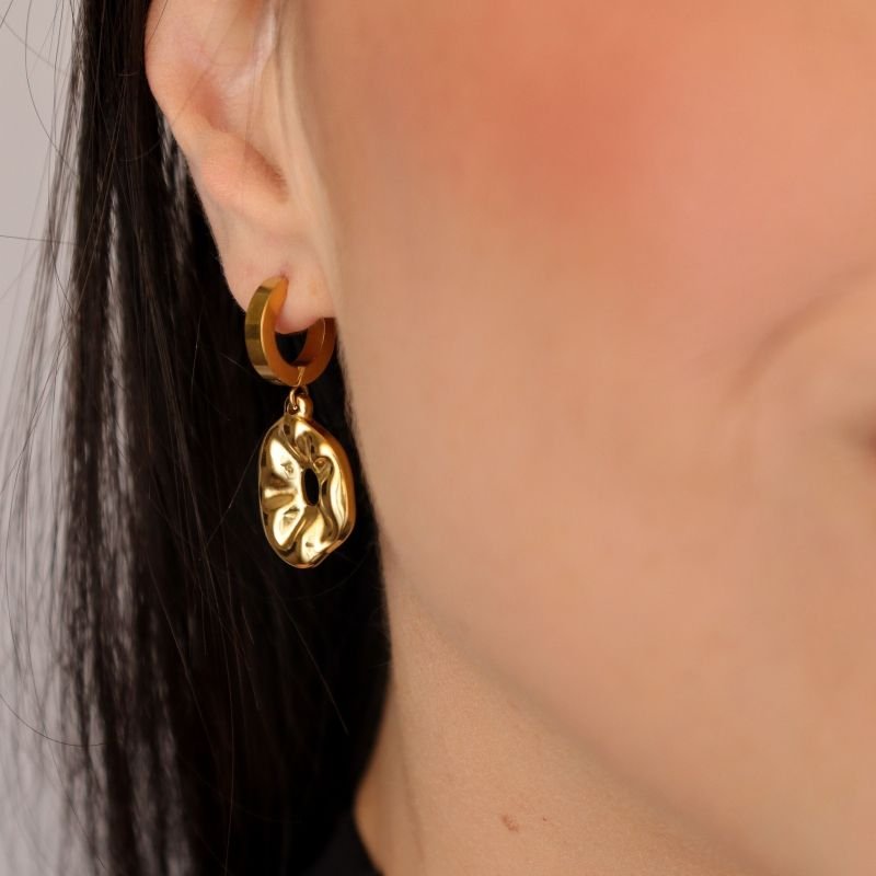 Argolinha com Pingente Orgânico em Aço Inox