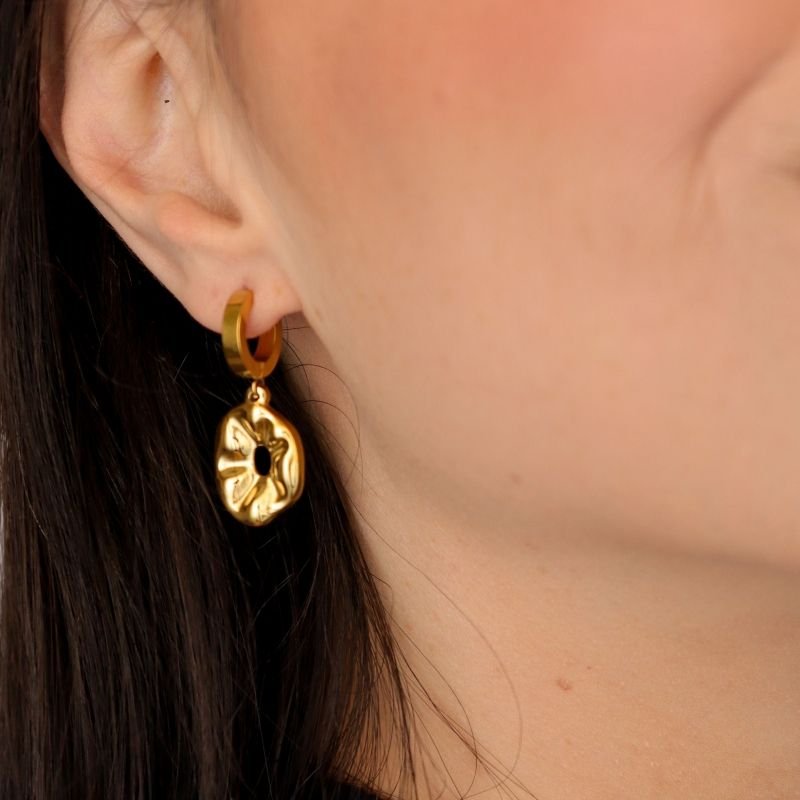 Argolinha com Pingente Orgânico em Aço Inox