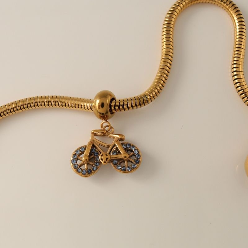 Berloque em Aço Inox Bicicleta Cravejada