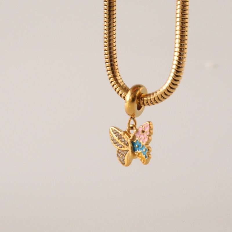 Berloque em Aço Inox Borboleta Colorida com Cravejado