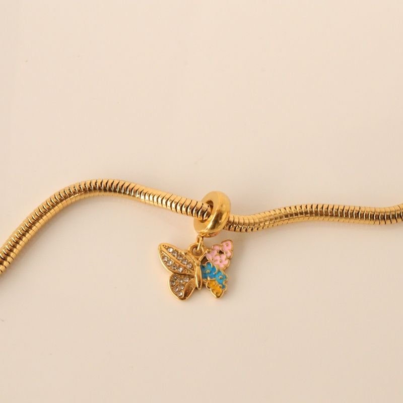 Berloque em Aço Inox Borboleta Colorida com Cravejado