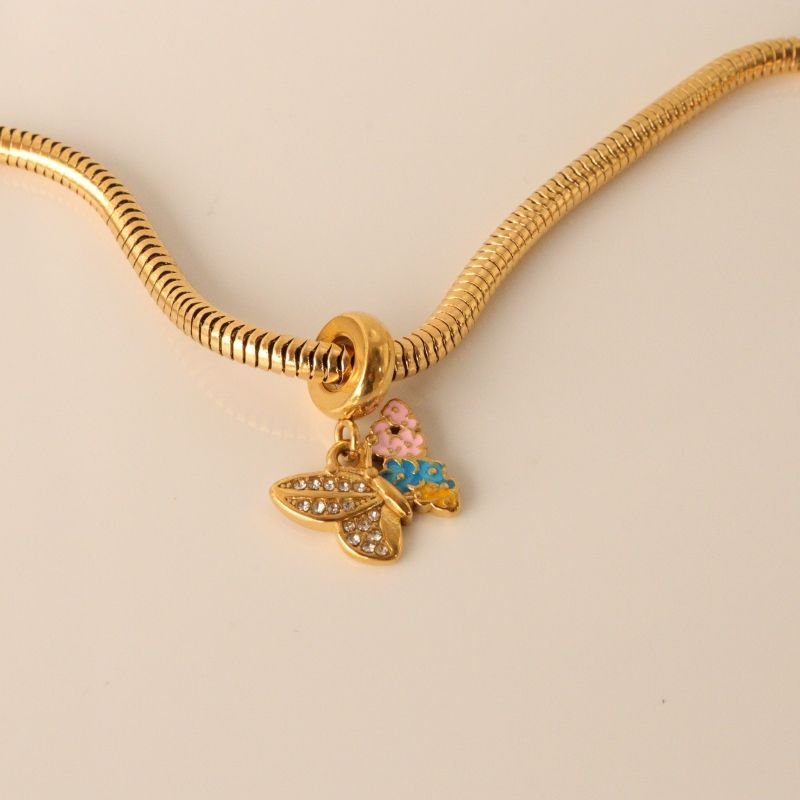 Berloque em Aço Inox Borboleta Colorida com Cravejado