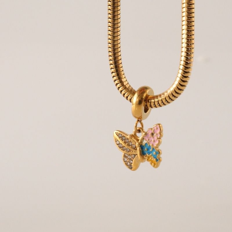 Berloque em Aço Inox Borboleta Colorida com Cravejado