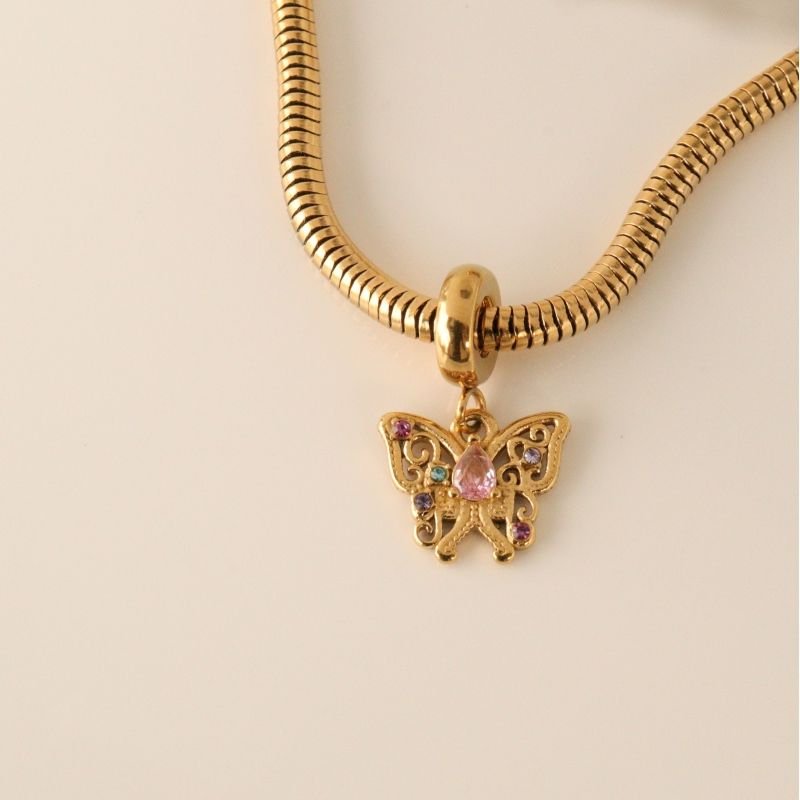 Berloque em Aço Inox Borboleta com Pedras