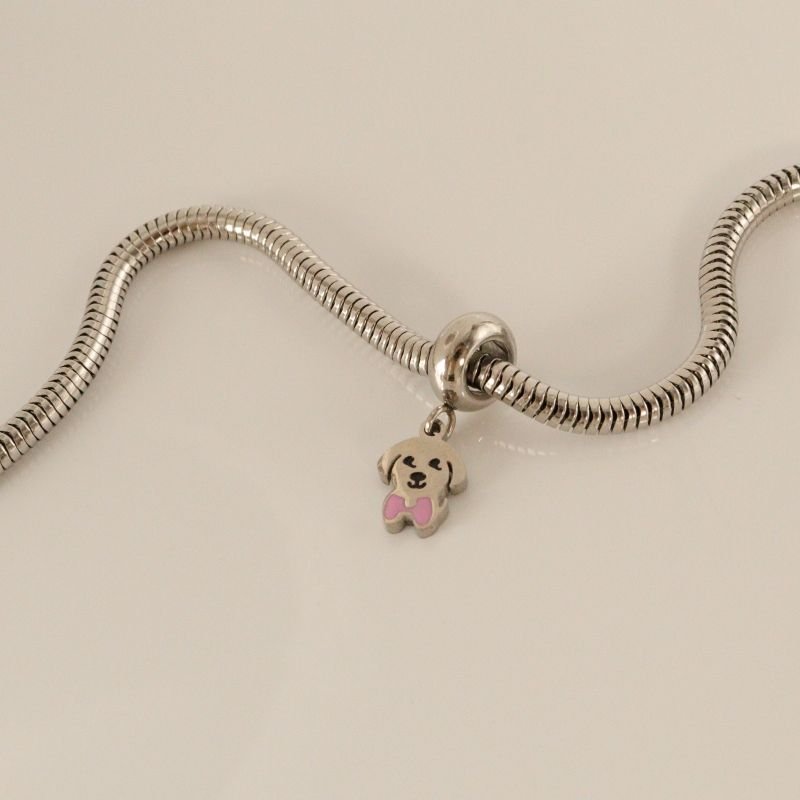 Berloque em Aço Inox Cachorro Rosa