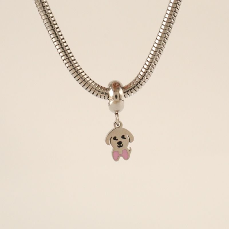 Berloque em Aço Inox Cachorro Rosa