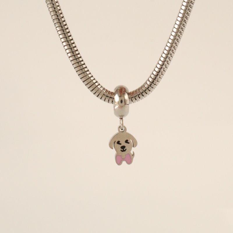 Berloque em Aço Inox Cachorro Rosa