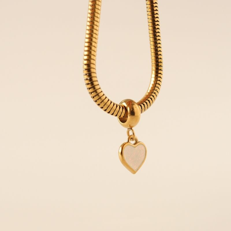 Berloque em Aço Inox Coração com Brilho Pedra Branca