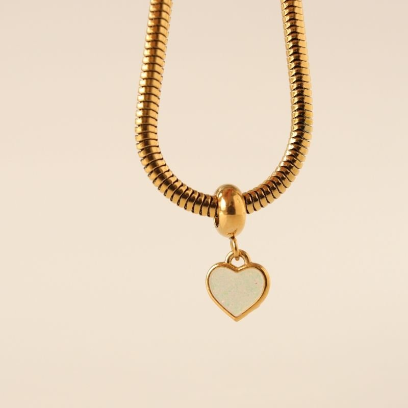 Berloque em Aço Inox Coração com Brilho Pedra Branca