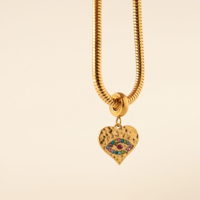 Berloque em Aço Inox Coração com Olho Grego Cravejado