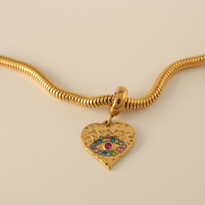 Berloque em Aço Inox Coração com Olho Grego Cravejado