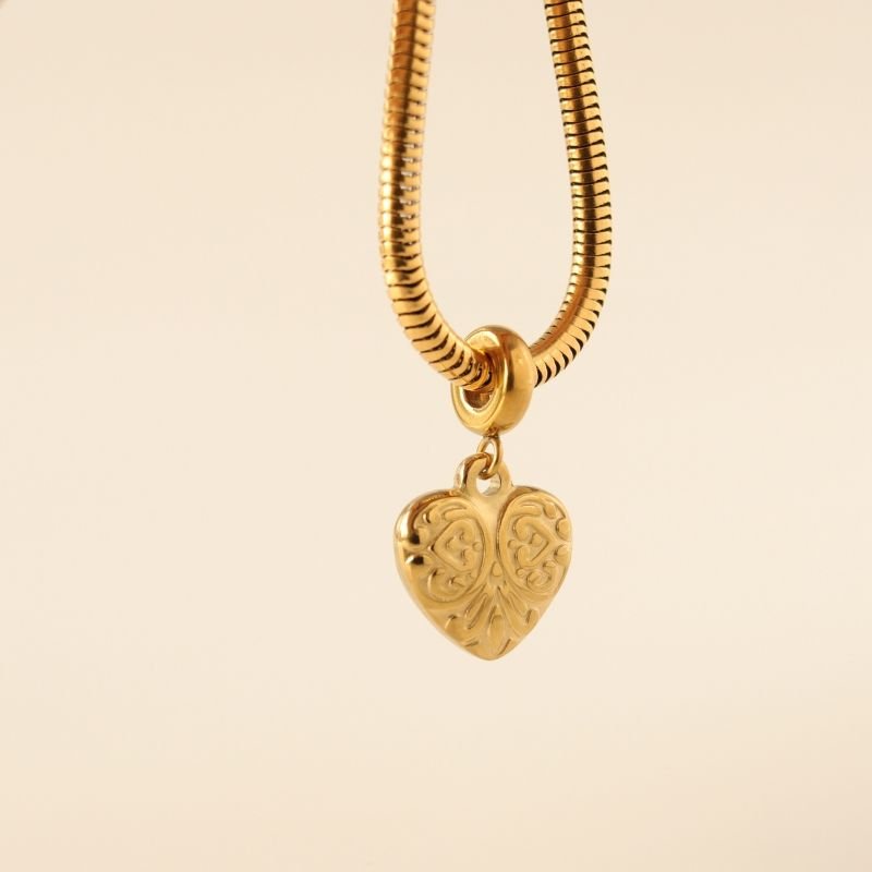 Berloque em Aço Inox Coração com Texturas Peso 7g