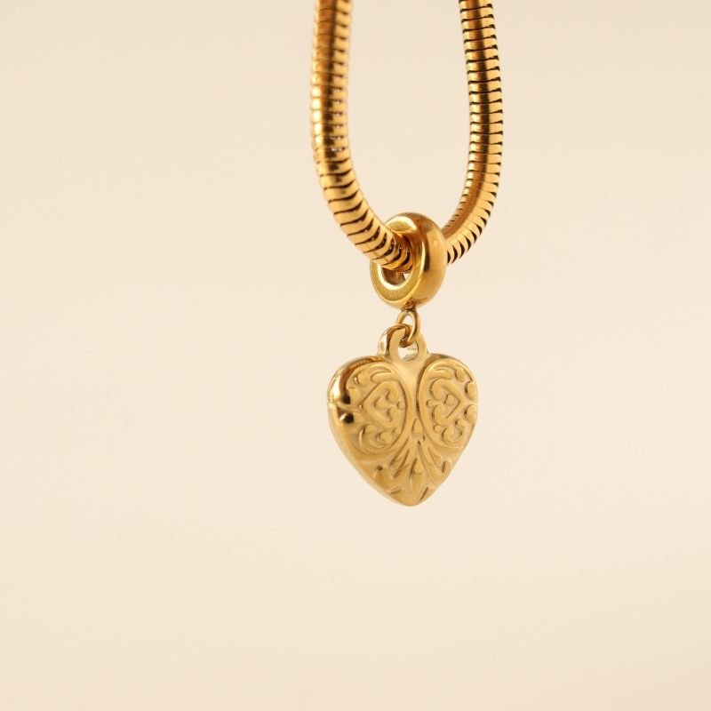 Berloque em Aço Inox Coração com Texturas Peso 7g