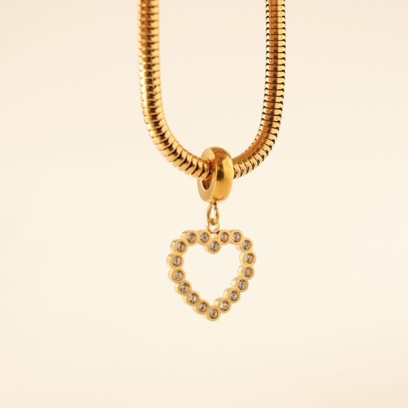 Berloque em Aço Inox Coração Delicado Cravejado