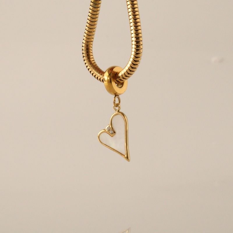 Berloque em Aço Inox Coração Moderno Branco