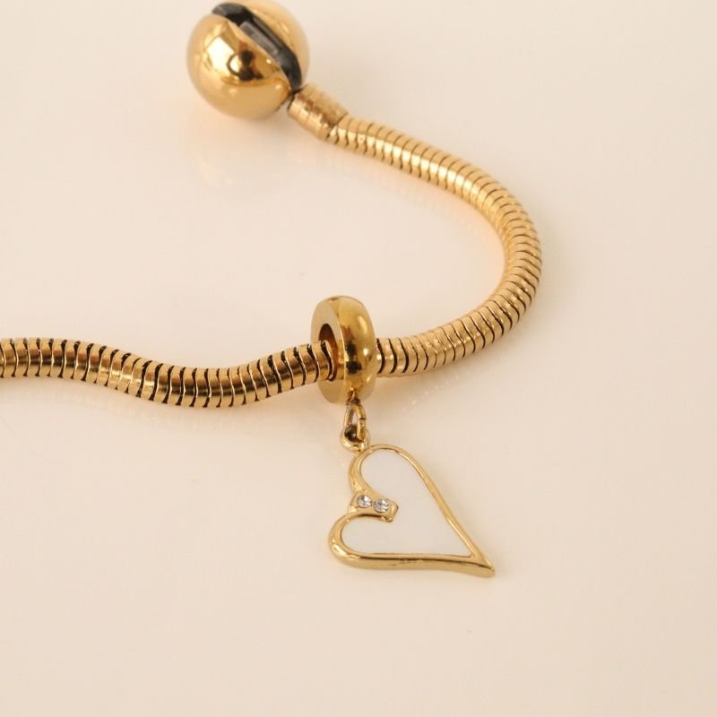 Berloque em Aço Inox Coração Moderno Branco