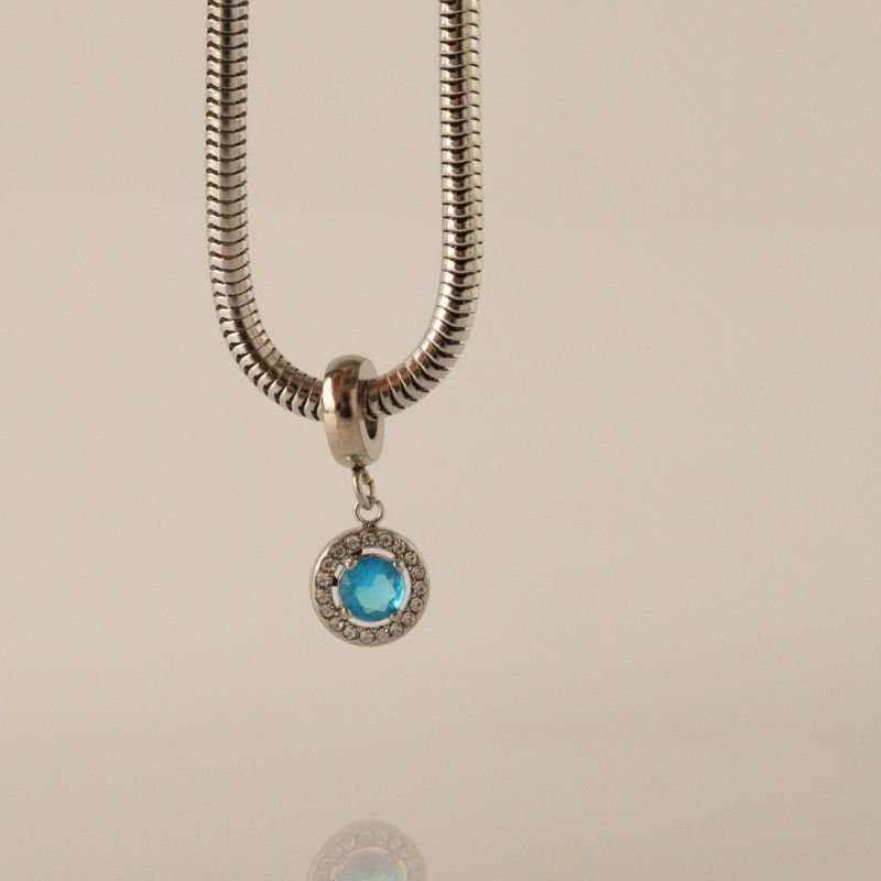 Berloque em Aço Inox Cravejado Azul