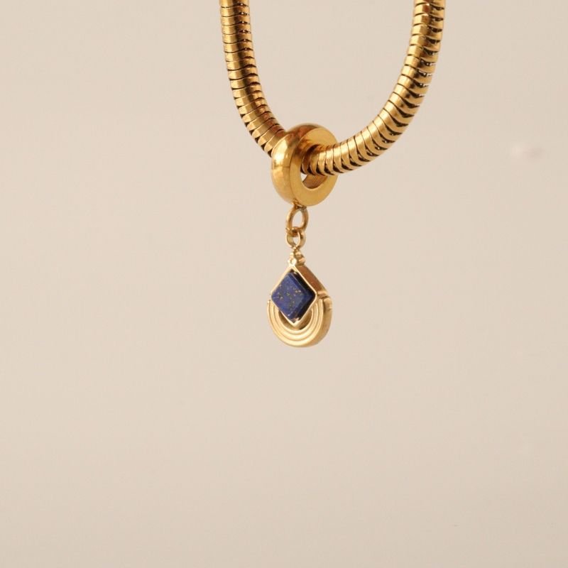 Berloque em Aço Inox Minimalista com Pedra Azul