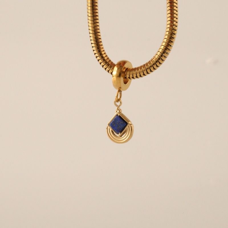 Berloque em Aço Inox Minimalista com Pedra Azul