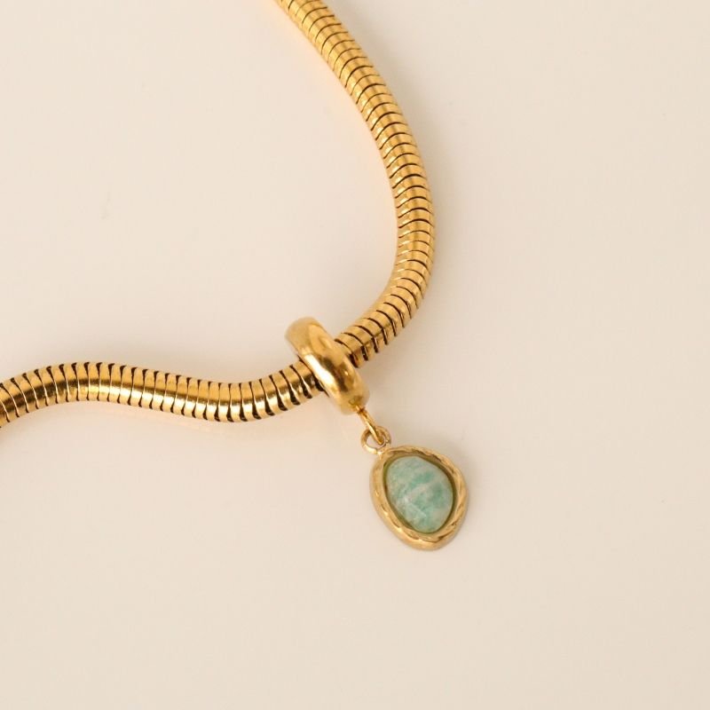 Berloque em Aço Inox Pedra Verde