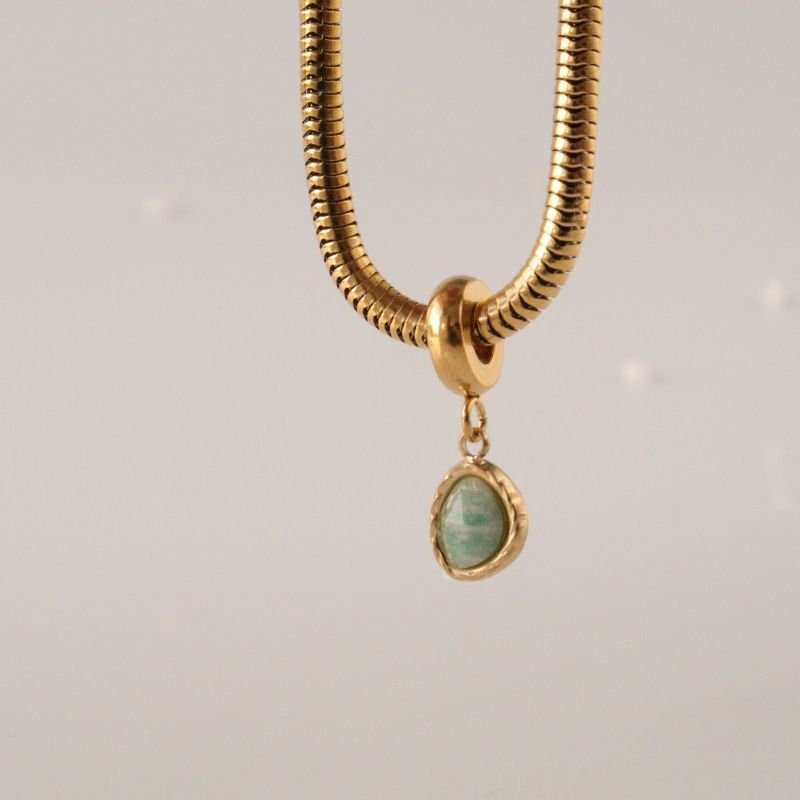 Berloque em Aço Inox Pedra Verde