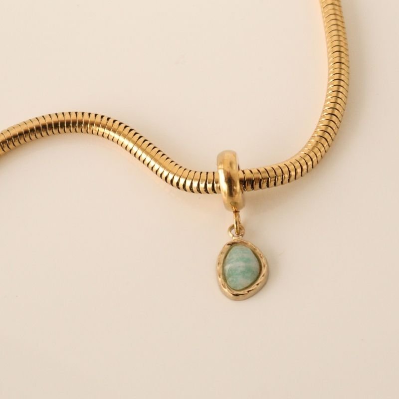 Berloque em Aço Inox Pedra Verde