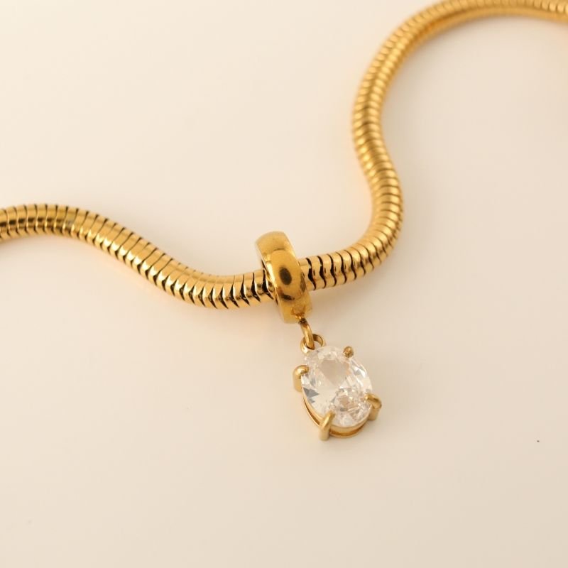 Berloque em Aço Inox Ponto de Luz Cristal