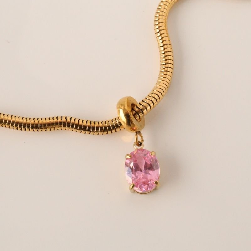 Berloque em Aço Inox Ponto de Luz Rosa