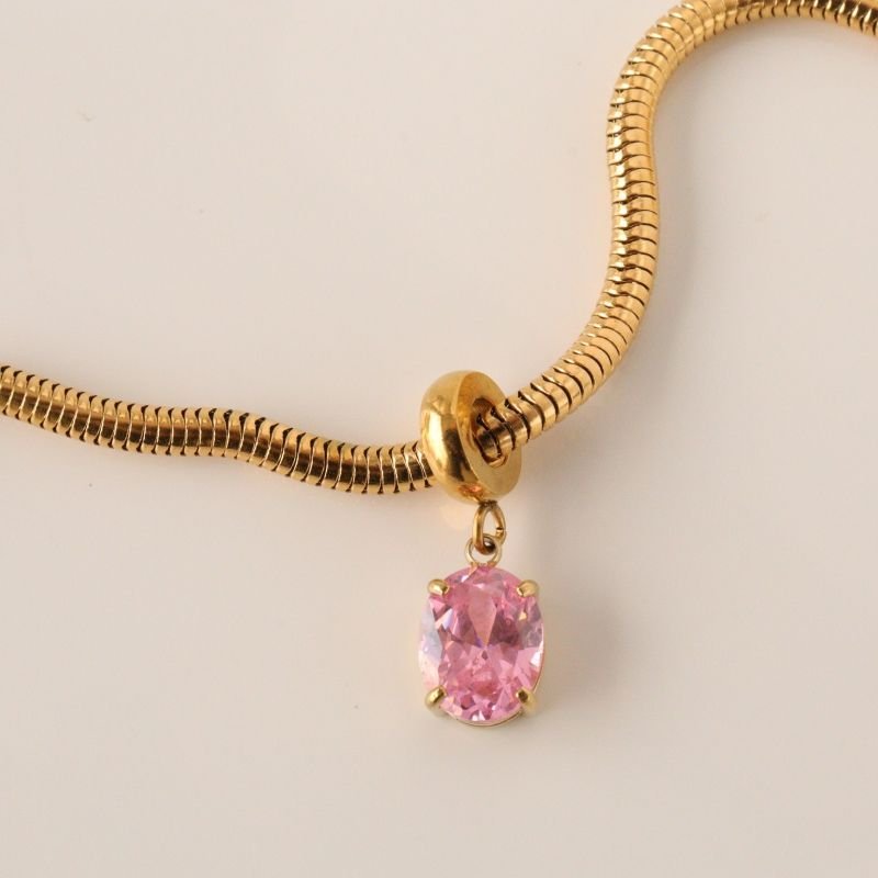 Berloque em Aço Inox Ponto de Luz Rosa