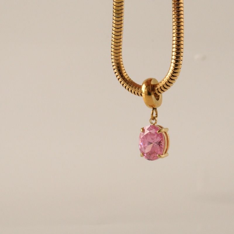 Berloque em Aço Inox Ponto de Luz Rosa