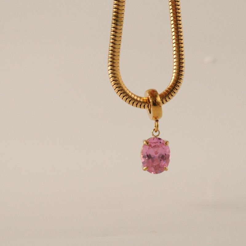 Berloque em Aço Inox Ponto de Luz Rosa