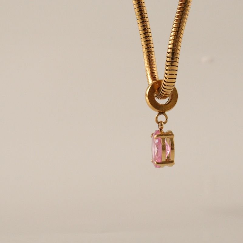 Berloque em Aço Inox Ponto de Luz Rosa