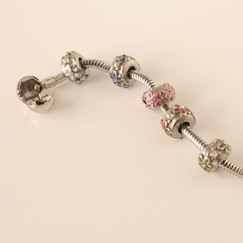 Berloque em Aço Inox Separador Flor Rosa