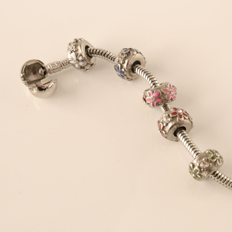 Berloque em Aço Inox Separador Flor Rosa