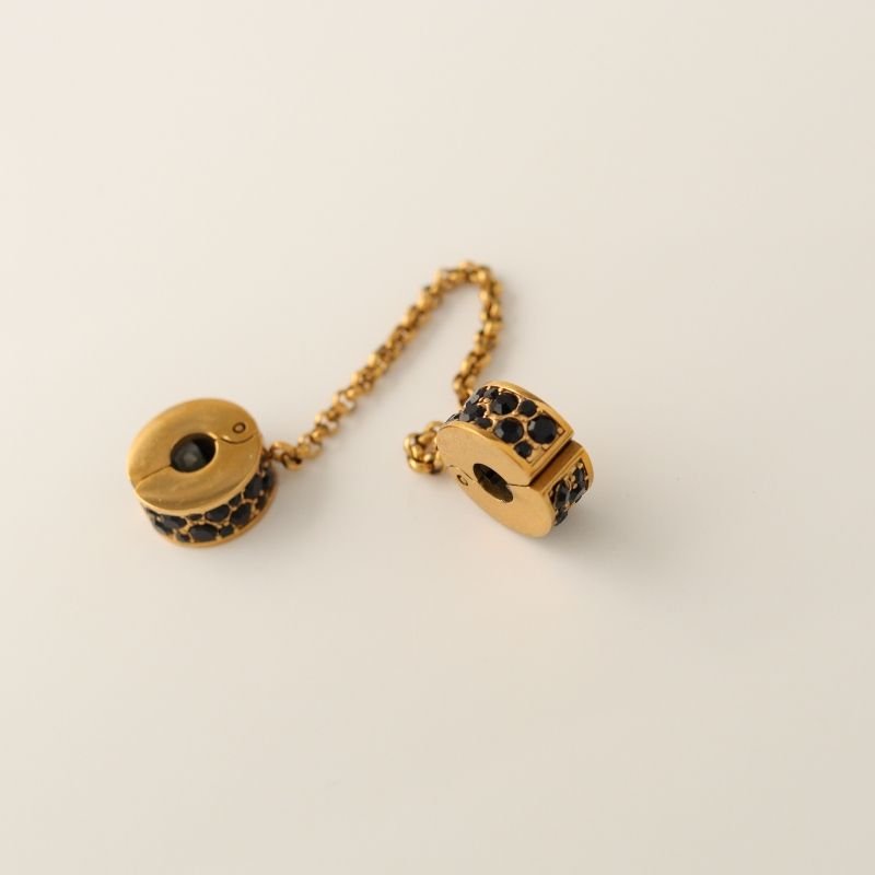 Berloque Trava de Segurança Cravejada em Aço Inox Preta