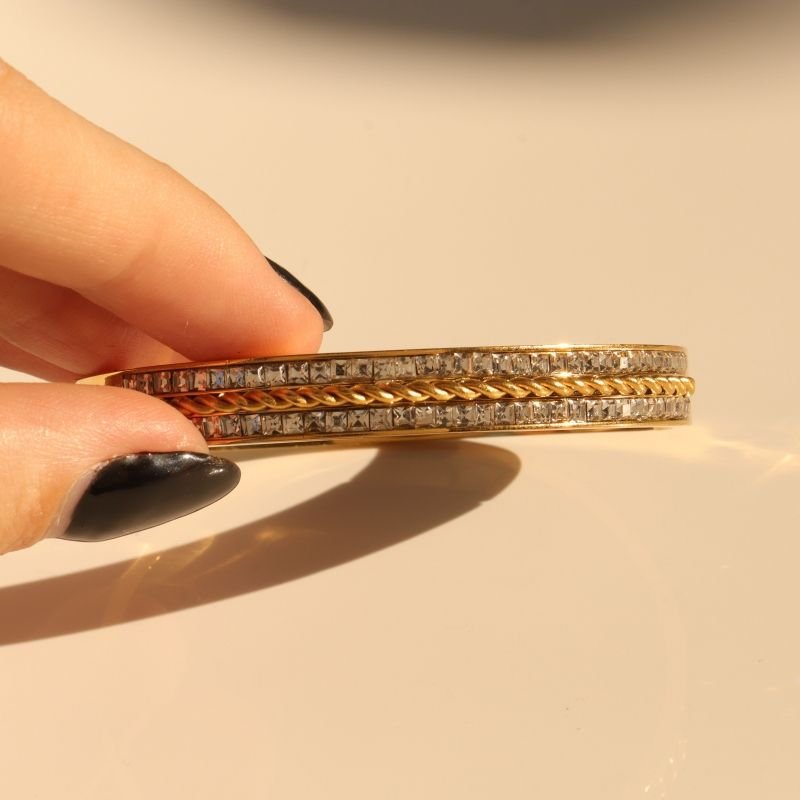 Bracelete com Cravejado em Aço Inox (Linha Premium)