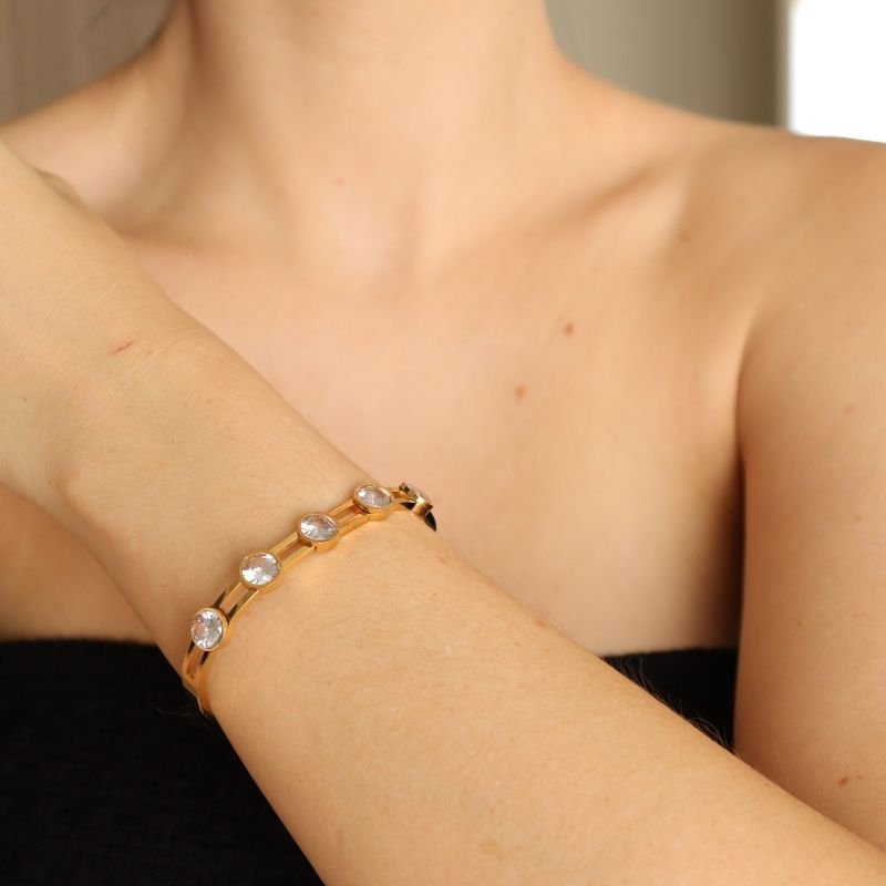 Bracelete com Pedras Aço Inox (Linha Premium)